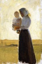 Репродукция картины "young woman with her child on her arm" художника "анкер анна"