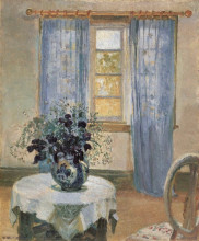 Репродукция картины "living room with lilac curtins and blue clematis" художника "анкер анна"