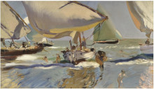 Репродукция картины "boats on the beach" художника "соролья хоакин"