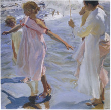 Репродукция картины "strolling along the seashore" художника "соролья хоакин"
