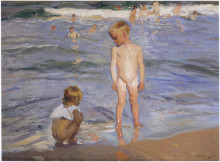 Репродукция картины "children bathing in the afternoon sun" художника "соролья хоакин"