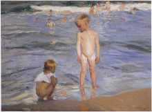 Копия картины "children bathing in the afternoon sun" художника "соролья хоакин"