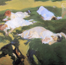 Репродукция картины "the siesta" художника "соролья хоакин"