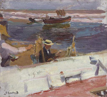 Картина "painters on the beach" художника "соролья хоакин"