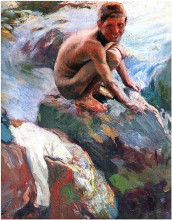 Картина "boy on the rocks, javea" художника "соролья хоакин"
