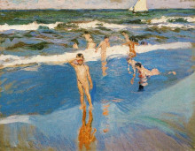 Репродукция картины "boys in the sea" художника "соролья хоакин"