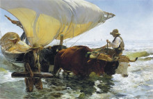 Репродукция картины "return from fishing" художника "соролья хоакин"