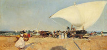 Репродукция картины "arrival of the boats" художника "соролья хоакин"