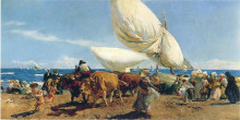 Репродукция картины "arrival of the fishing boats on the beach, valencia" художника "соролья хоакин"