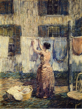 Репродукция картины "woman hanging out clothes" художника "спенсер роберт"
