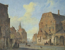Репродукция картины "view of the old town hall in arnhem, with fantasy elements" художника "спрингер корнелис"