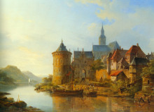 Копия картины "a view of a town along the rhine" художника "спрингер корнелис"