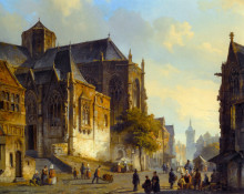 Репродукция картины "figures on a market square in a dutch town" художника "спрингер корнелис"