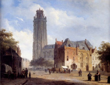 Картина "a cathedral on a townsquare in summer" художника "спрингер корнелис"