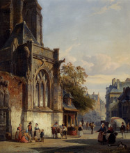 Копия картины "town square before a church a capriccio" художника "спрингер корнелис"