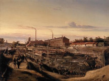 Картина "the construction of two gasholders for the hollandsche gazfabriek on the schans" художника "спрингер корнелис"