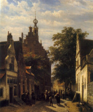 Репродукция картины "figures in a street in delft" художника "спрингер корнелис"