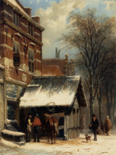 Репродукция картины "the smithy of culemborg in the winter" художника "спрингер корнелис"