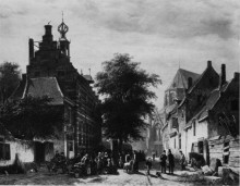 Репродукция картины "the town hall and market at naarden" художника "спрингер корнелис"