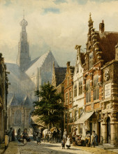 Картина "many figures in the streets of haarlem" художника "спрингер корнелис"