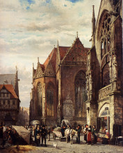 Картина "many figures on the market square in front of the martinikirche, braunschweig" художника "спрингер корнелис"