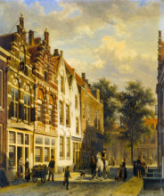 Репродукция картины "figures in the sunlit streets of a dutch town" художника "спрингер корнелис"