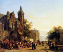 Копия картины "city view with figures" художника "спрингер корнелис"