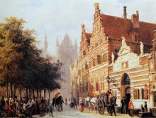 Картина "kerkegracht en weeshuis in leiden" художника "спрингер корнелис"