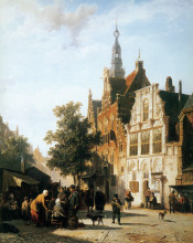 Картина "marketview with cityhall woerden" художника "спрингер корнелис"