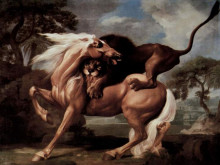 Репродукция картины "horse attacked by a lion" художника "стаббс джордж"