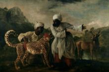 Репродукция картины "cheetah with two indian servants and a deer" художника "стаббс джордж"