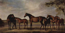 Картина "mares and foals are anxious before a looming storm" художника "стаббс джордж"