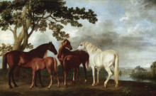 Копия картины "mares and foals in a river landscape" художника "стаббс джордж"
