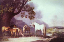 Копия картины "mares and foals in a mountainous landscape" художника "стаббс джордж"