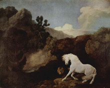 Копия картины "a horse frightened by a lion" художника "стаббс джордж"