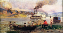 Картина "the visit of the beggar and her child steamboat on the ohio" художника "аншутц томас поллок"