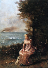 Картина "a young girl seated by a tree" художника "стевенс альфред"