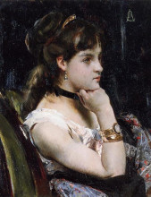 Репродукция картины "woman wearing a bracelet" художника "стевенс альфред"