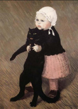 Копия картины "girl with cat" художника "стейнлен теофиль"