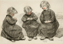 Репродукция картины "three seated girls" художника "стейнлен теофиль"