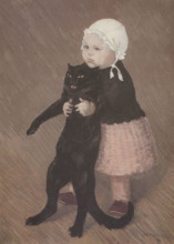 Репродукция картины "little girl with cat" художника "стейнлен теофиль"