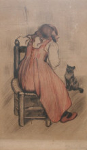 Репродукция картины "little girl with cat" художника "стейнлен теофиль"