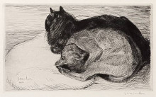Копия картины "two sleeping cats" художника "стейнлен теофиль"