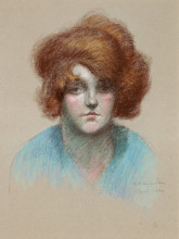Репродукция картины "portrait of woman in blue blouse" художника "стейнлен теофиль"