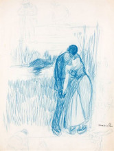 Репродукция картины "au bord de l&#39;eau preliminary drawing" художника "стейнлен теофиль"