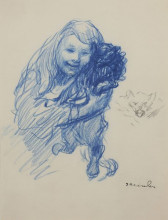 Копия картины "steinlen&#39;s daughter colette with cat" художника "стейнлен теофиль"