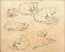 Репродукция картины "study of cats" художника "стейнлен теофиль"