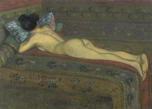 Репродукция картины "nude on bed" художника "стейнлен теофиль"