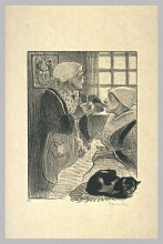 Репродукция картины "two women and cat" художника "стейнлен теофиль"