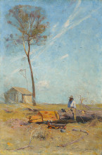 Картина "the selector&#39;s hut (whelan on the log)" художника "стритон артур"